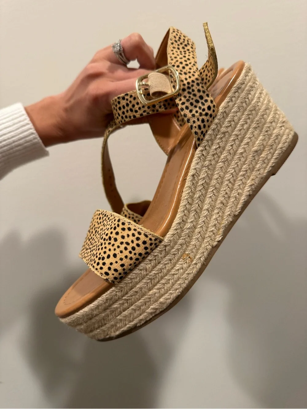 J. Crew Factory Tan & Black Cheetah Espadrille Wedge Sandals